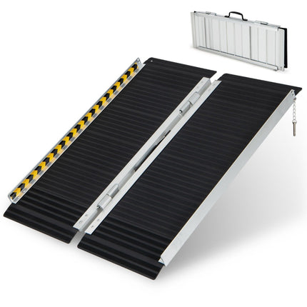 Rampă pentru scaun cu rotile de 91 x 74 cm, rampă pliabilă portabilă și anti-alunecare, portantă până la 272 kg, aluminiu