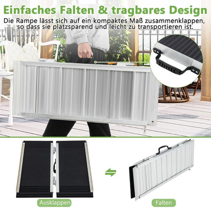 Rampă pentru scaun cu rotile de 91 x 74 cm, rampă pliabilă portabilă și anti-alunecare, portantă până la 272 kg, aluminiu