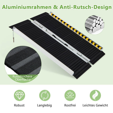 Rampă pentru scaun cu rotile de 91 x 74 cm, rampă pliabilă portabilă și anti-alunecare, portantă până la 272 kg, aluminiu