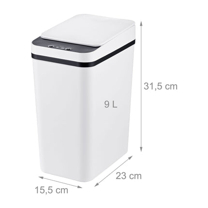 Coș de gunoi de bucătărie cu senzor, din plastic alb, 9 l