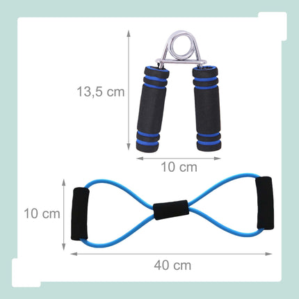 Set de echipamente de fitness albastre cu 9 piese și accesorii