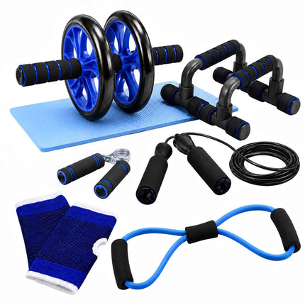 Set de echipamente de fitness albastre cu 9 piese și accesorii