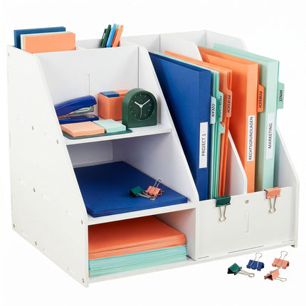 Organizator de birou A4 cu compartimente – MDF alb