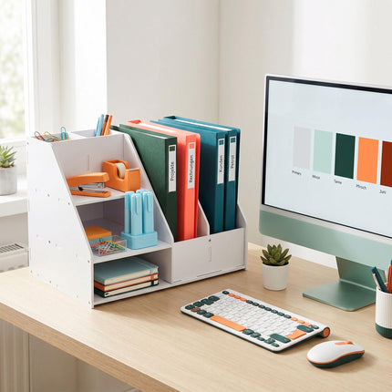 Organizator de birou A4 cu compartimente – MDF alb