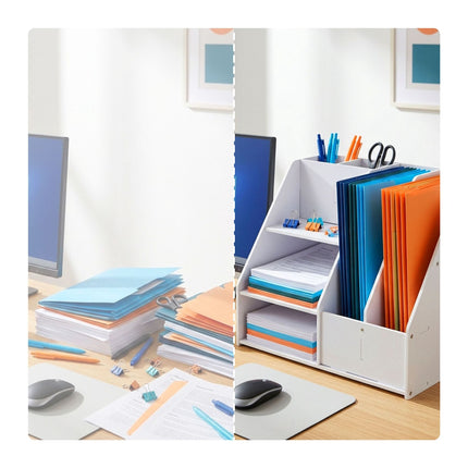 Organizator de birou A4 cu compartimente – MDF alb