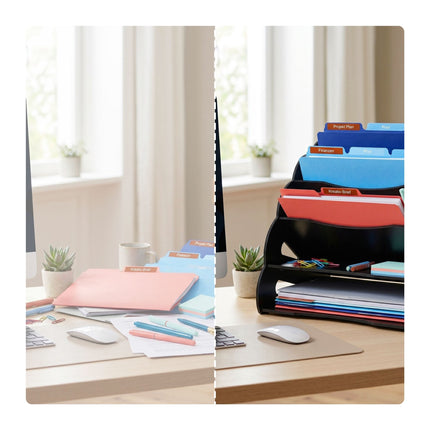 Organizator de birou A4 din MDF, 5 compartimente - Negru