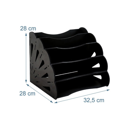 Organizator de birou A4 din MDF, 5 compartimente - Negru