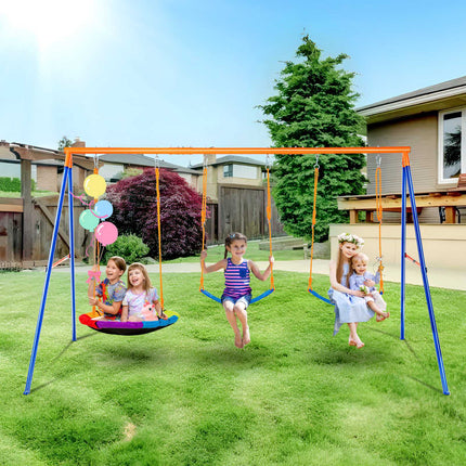 A-Frame Backyard Swing Set, 600 lb, Saucer and 2 Belts