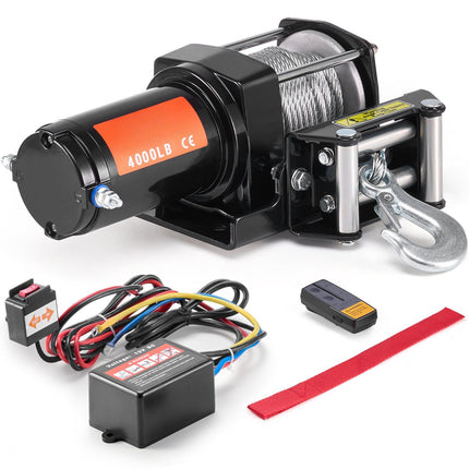 ATV Electric Winch 4000 lb, Steel Cable, IP55 Remote