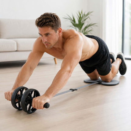 Ab Roller with Safety Strap and Knee Pad, Two Wide Wheels, Beginner