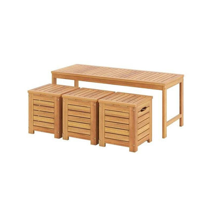Acacia Wood Garden Bench with 3 Storage Boxes, 3 Seats, 360 kg Load Capacity