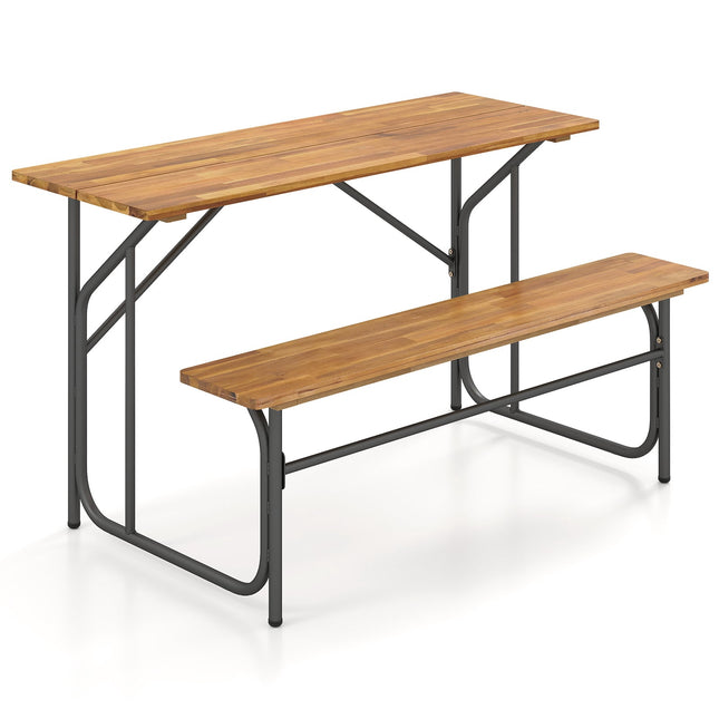 Set masă de picnic din lemn de salcâm pentru 2 persoane cu picioare metalice