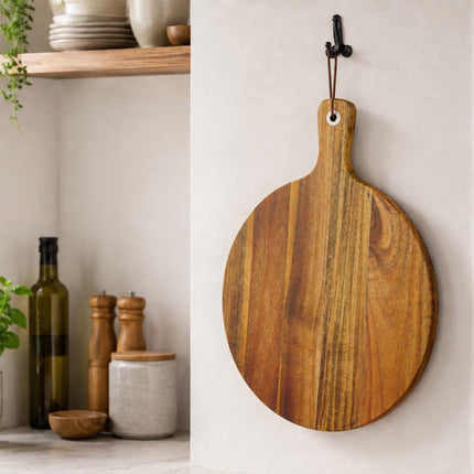 Acacia Wood Pizza Board with Handle, 28 cm, Natural