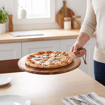 Acacia Wood Pizza Board with Handle, 28 cm, Natural