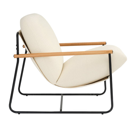 Accent Chair, Metal Frame, Wood Arms, Detachable Cushion