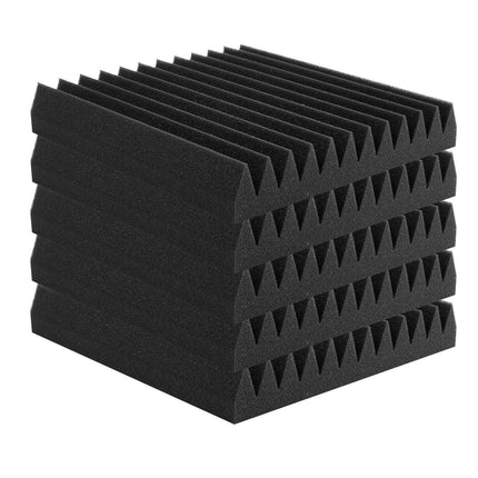 Acoustic Foam Panels, 50 Pack, 12 x 12 x 2 in, Wedge, Black