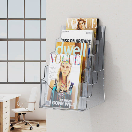 Acrylic Brochure Holder 8.5x11, 4-Tier Wall Or Countertop Divider