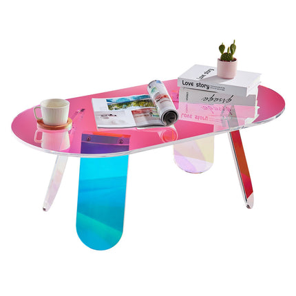 Acrylic Coffee Table – Iridescent Oval, 13.8 In High