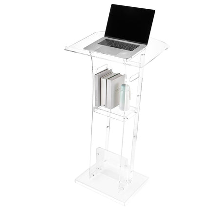 Acrylic Lectern Podium Stand, 1100 mm, Storage Shelf