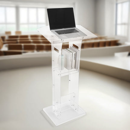 Acrylic Lectern Podium Stand, 1100 mm, Storage Shelf