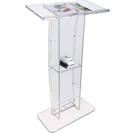 Acrylic Podium Stand, Clear 47 In with Reading Top Shelf