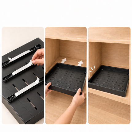 Adhesive Telescopic Drawer for Deep Cabinets, 53 cm Deep, 30 kg Load, Black