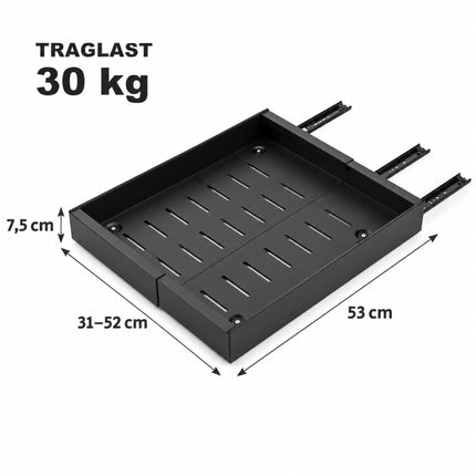 Adhesive Telescopic Drawer for Deep Cabinets, 53 cm Deep, 30 kg Load, Black