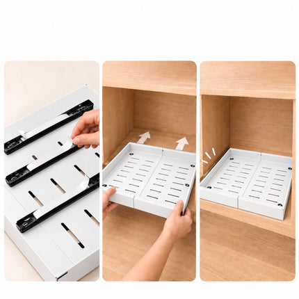 Adhesive Telescopic Drawer for Deep Cabinets, 53 cm Deep, 30 kg Load, White