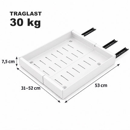Adhesive Telescopic Drawer for Deep Cabinets, 53 cm Deep, 30 kg Load, White