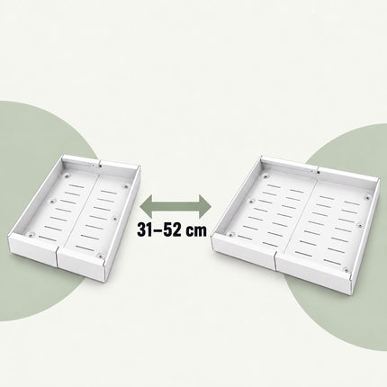 Adhesive Telescopic Drawer for Deep Cabinets, 53 cm Deep, 30 kg Load, White