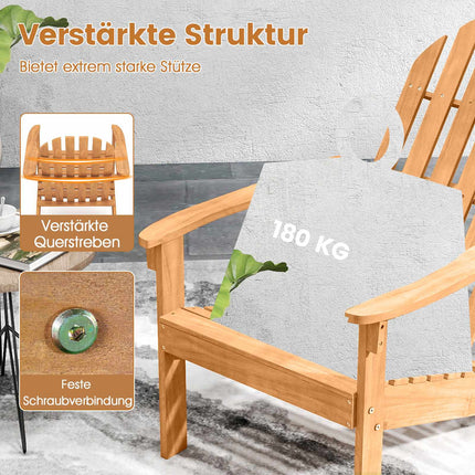 Scaun Adirondack din lemn de salcâm, ergonomic, capacitate 180 kg