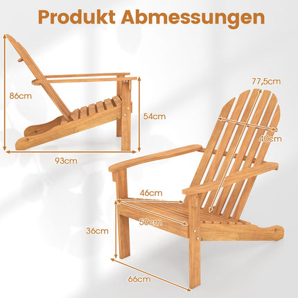 Scaun Adirondack din lemn de salcâm, ergonomic, capacitate 180 kg