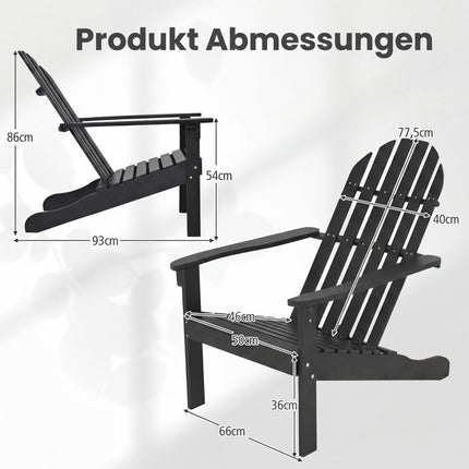 Scaun Adirondack din lemn de salcâm negru cu spătar înalt