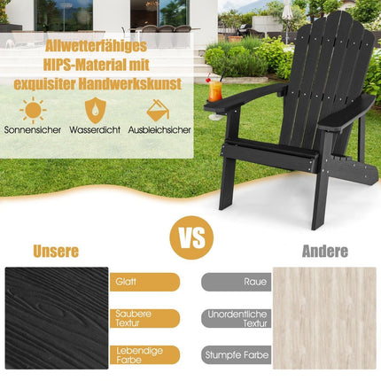 Scaun Adirondack cu suport pentru pahare, negru, solduri rezistente la intemperii
