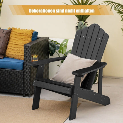 Scaun Adirondack cu suport pentru pahare, negru, solduri rezistente la intemperii