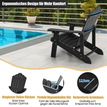 Scaun Adirondack cu suport pentru pahare, negru, solduri rezistente la intemperii