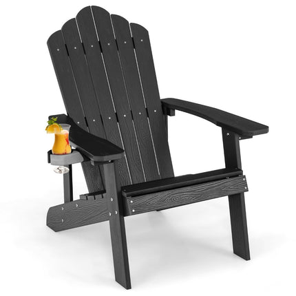 Scaun Adirondack cu suport pentru pahare, negru, solduri rezistente la intemperii