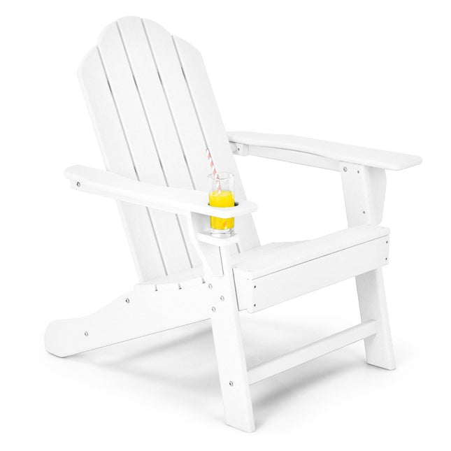 Scaun Adirondack cu suport pentru pahare Scaun pentru terasă Scaun pentru foc 85,5 x 78,5 x 94 cm Alb