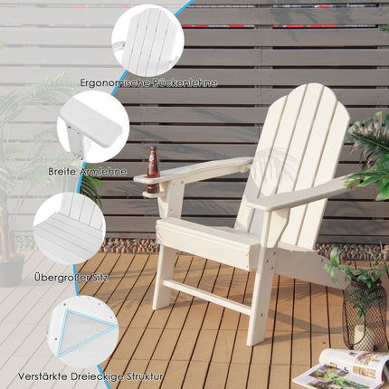 Scaun Adirondack cu suport pentru pahare Scaun pentru terasă Scaun pentru foc 85,5 x 78,5 x 94 cm Alb