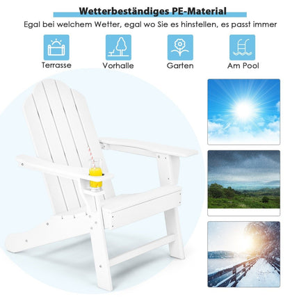 Scaun Adirondack cu suport pentru pahare Scaun pentru terasă Scaun pentru foc 85,5 x 78,5 x 94 cm Alb