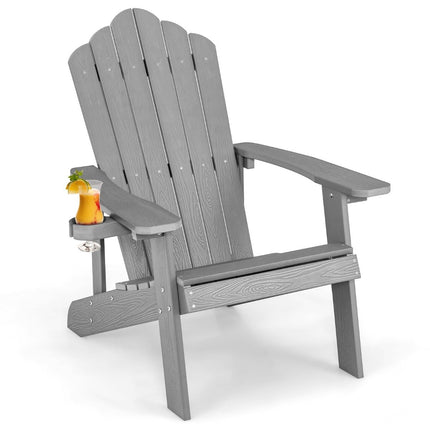 Scaun Adirondack cu suport pentru pahare, rezistent la intemperii, gri deschis