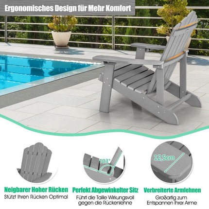 Scaun Adirondack cu suport pentru pahare, rezistent la intemperii, gri deschis