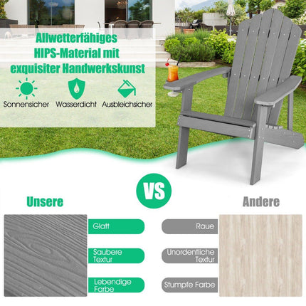 Scaun Adirondack cu suport pentru pahare, rezistent la intemperii, gri deschis