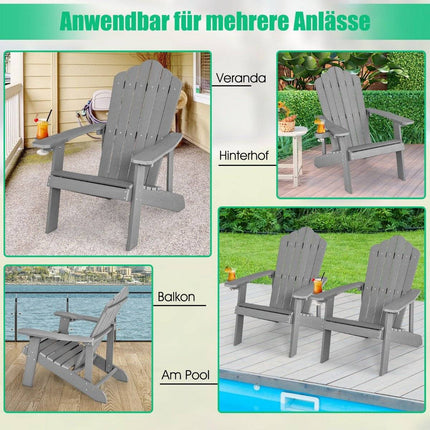 Scaun Adirondack cu suport pentru pahare, rezistent la intemperii, gri deschis