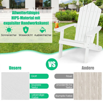 Scaun Adirondack cu suport pentru pahare, rezistent la intemperii, alb