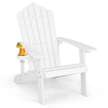 Scaun Adirondack cu suport pentru pahare, rezistent la intemperii, alb