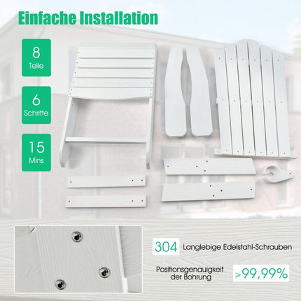 Scaun Adirondack cu suport pentru pahare, rezistent la intemperii, alb