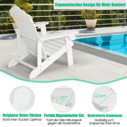 Scaun Adirondack cu suport pentru pahare, rezistent la intemperii, alb