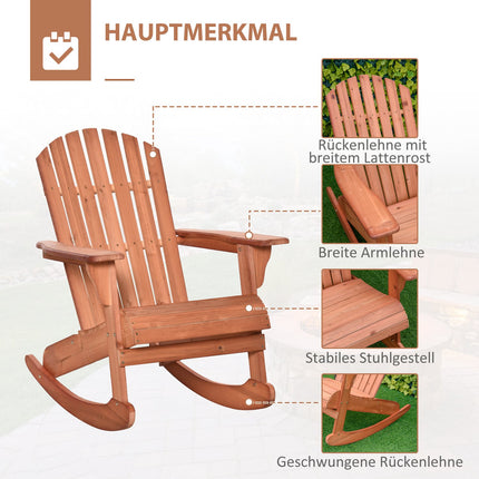 Adirondack rocking chair for balcony, natural finish, 77x94x97cm