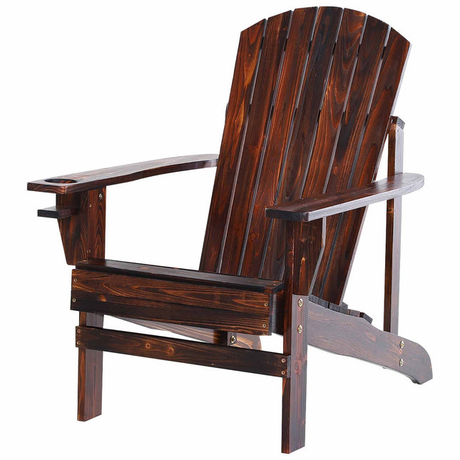 Scaun de grădină Adirondack cu suport pentru pahare Scaun de balcon din lemn masiv carbonizat 72,5 X 97 X 93 Cm